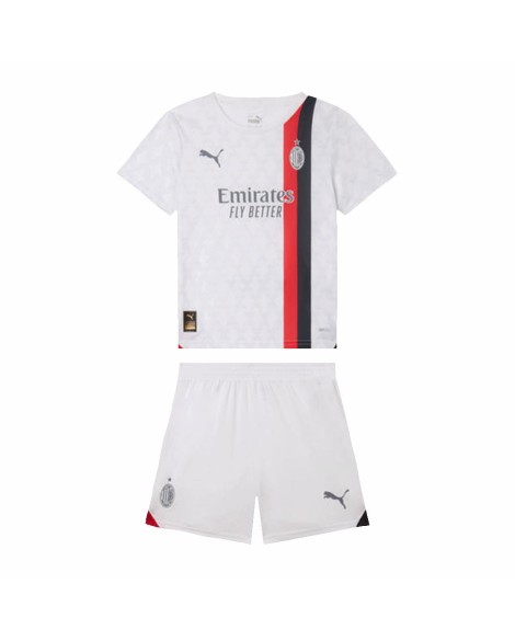 Camisa completa do AC Milan juvenil kit 2023/24 fora