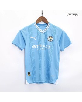 Camisa completa do Manchester City juvenil 2023/24 Home