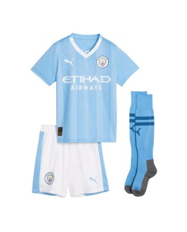 Camisa completa do Manchester City juvenil 2023/24 Home