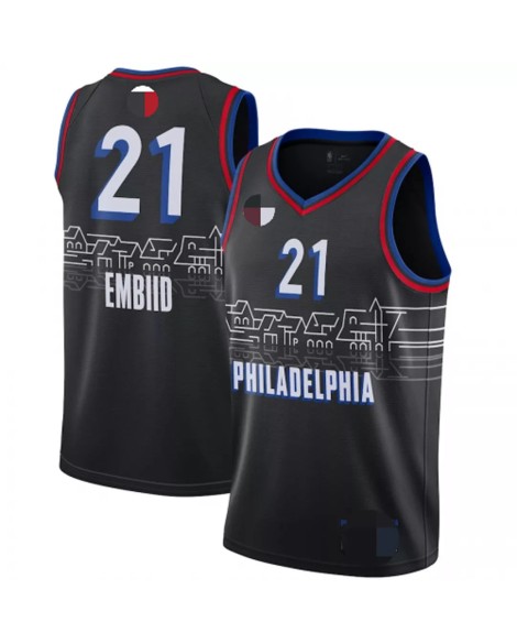 Camisa masculina Philadelphia 76ers Joel Embiid #21 preta 2020/21 Swingman Player - Statement Edition